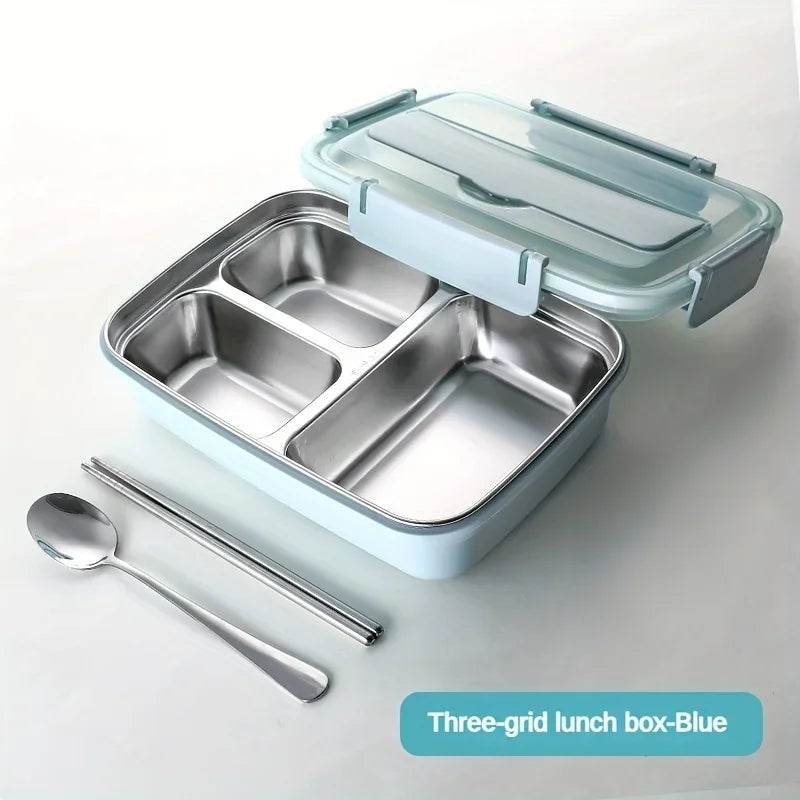 Easy-Clean Bento Container for Students & Office Workers,Leak-Proof Stainless Steel Lunch Box with 3/4 Compartments - Durable