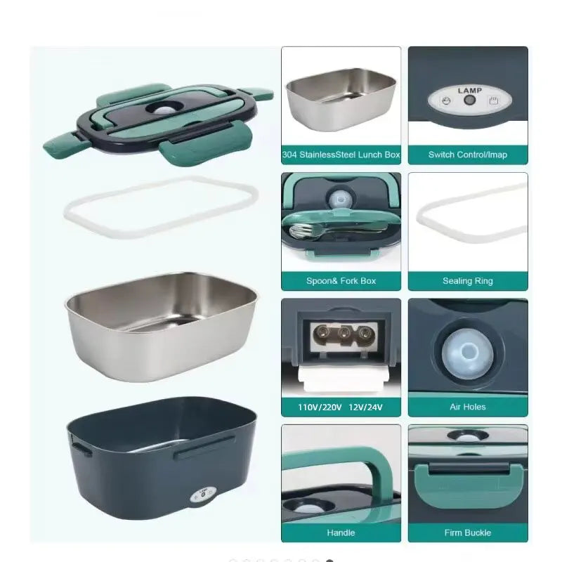 Electric Lunch Box Food Heater Portable Food Warmer Lunchbox for Car Home Leak Proof 2 Compartments 110V 220V Pot