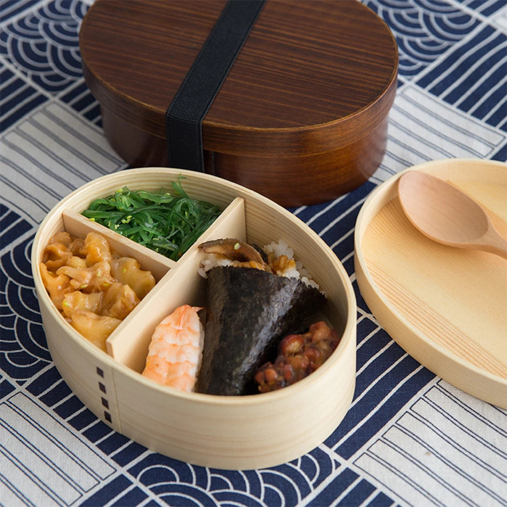 Wooden Lunch Box Sushi Bento Food for Kids Student Container Conservation Children'S Meal Prep Picnic round Square Dinnerware
