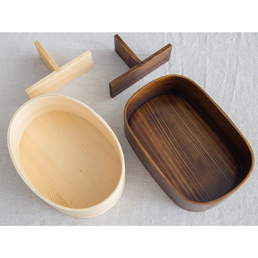 Wooden Lunch Box Sushi Bento Food for Kids Student Container Conservation Children'S Meal Prep Picnic round Square Dinnerware