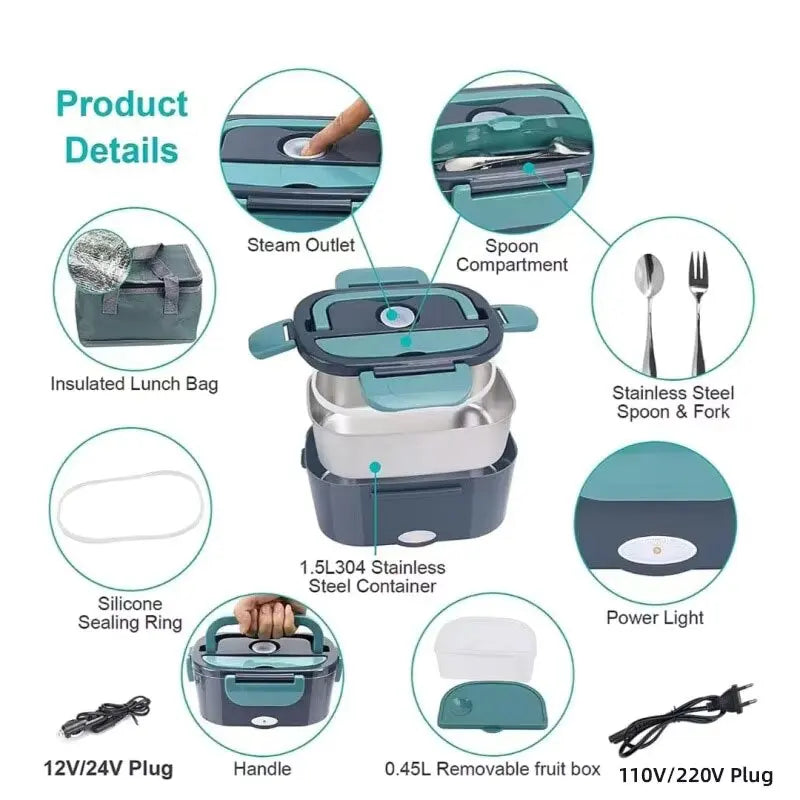 Electric Lunch Box Food Heater Portable Food Warmer Lunchbox for Car Home Leak Proof 2 Compartments 110V 220V Pot